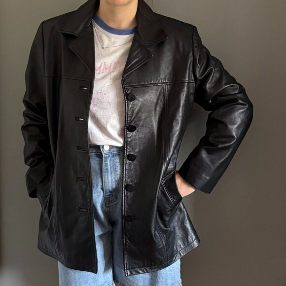 Best Ink Black Vintage Leather Jacket - Picture 1 of 16